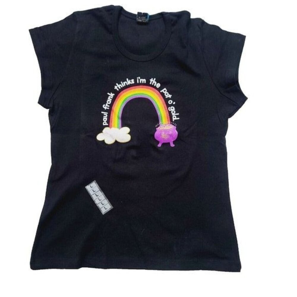 Vintage Paul Frank Tshirt, Rainbow, Pot of Gold, Black, Large